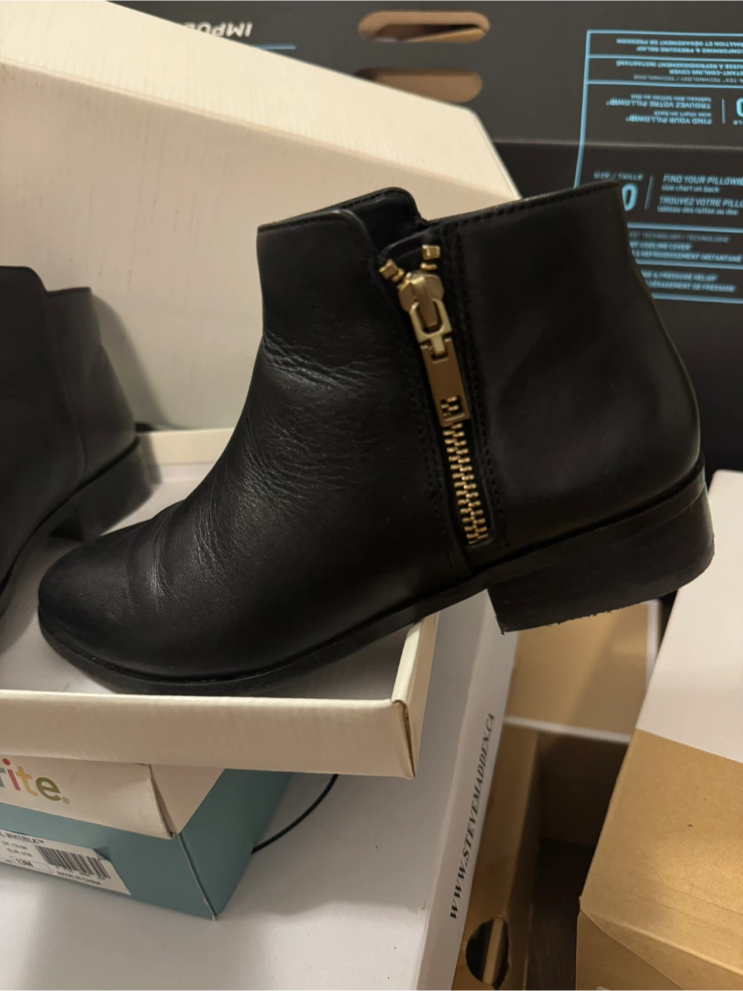 ALDO Black Leather Ankle Boots - Size 6 - photo 2