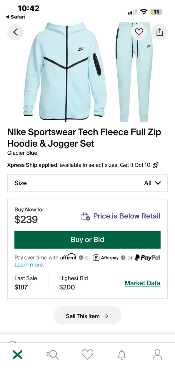 Nike Sportswear Tech Fleece Full Zip Hoodie & Jogger Set - Blue thumbnail