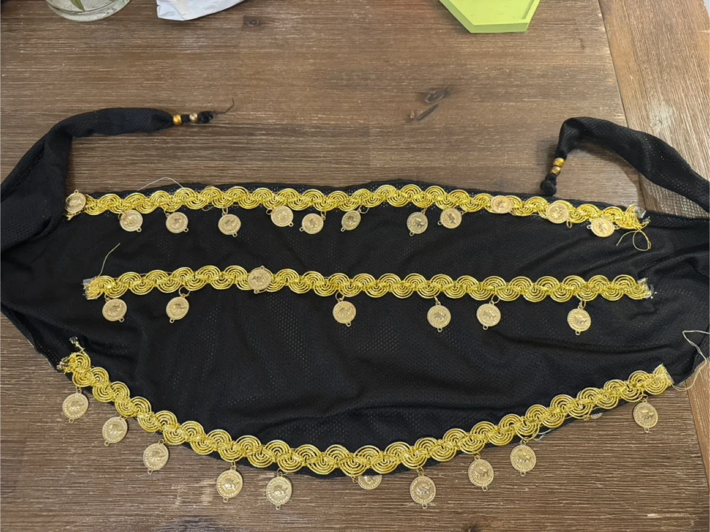 Belly Dance Hip Scarf - Black & Gold thumbnail