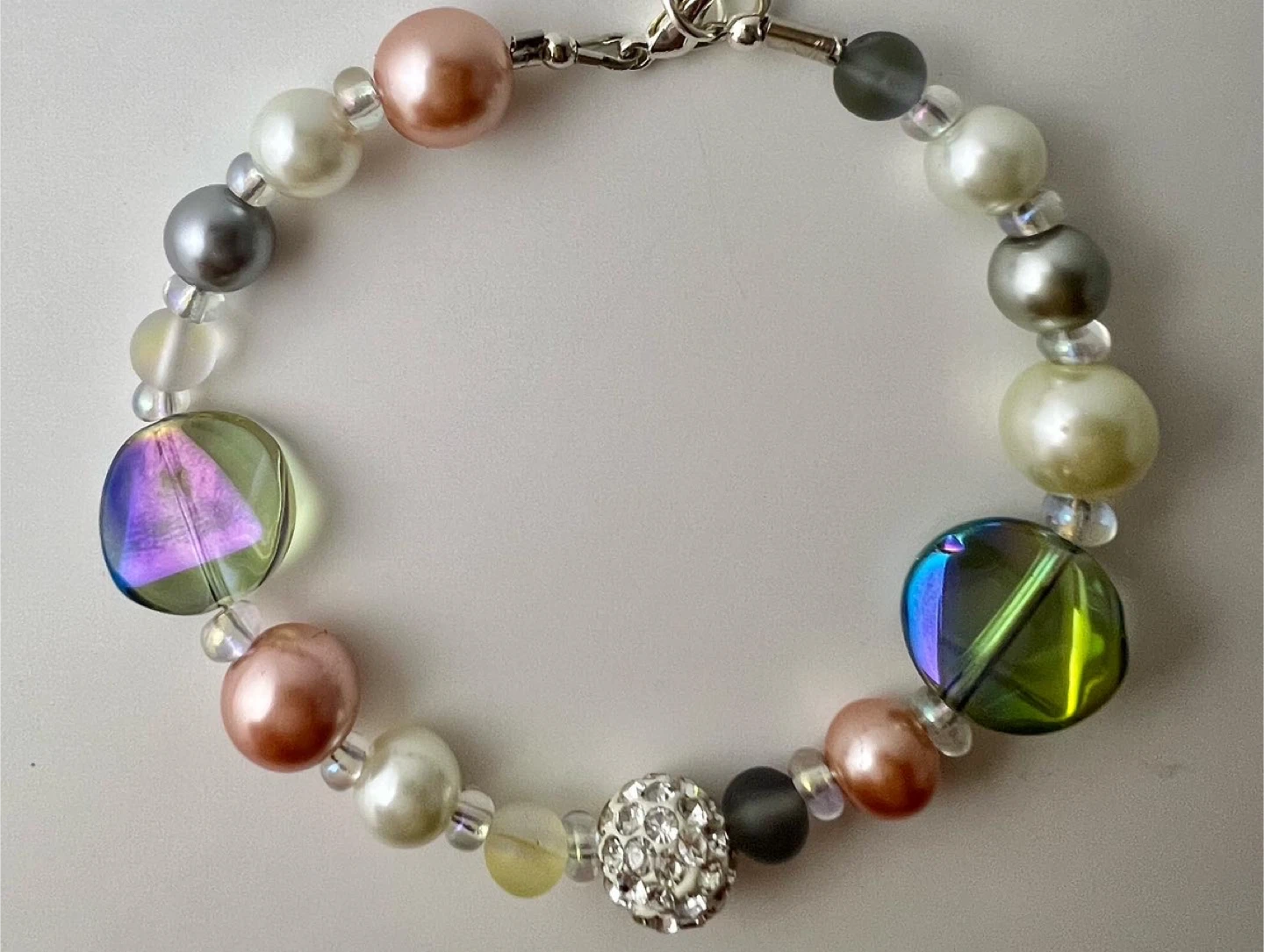 Beaded Bracelet - Pearl, Iridescent, Silver - photo 2