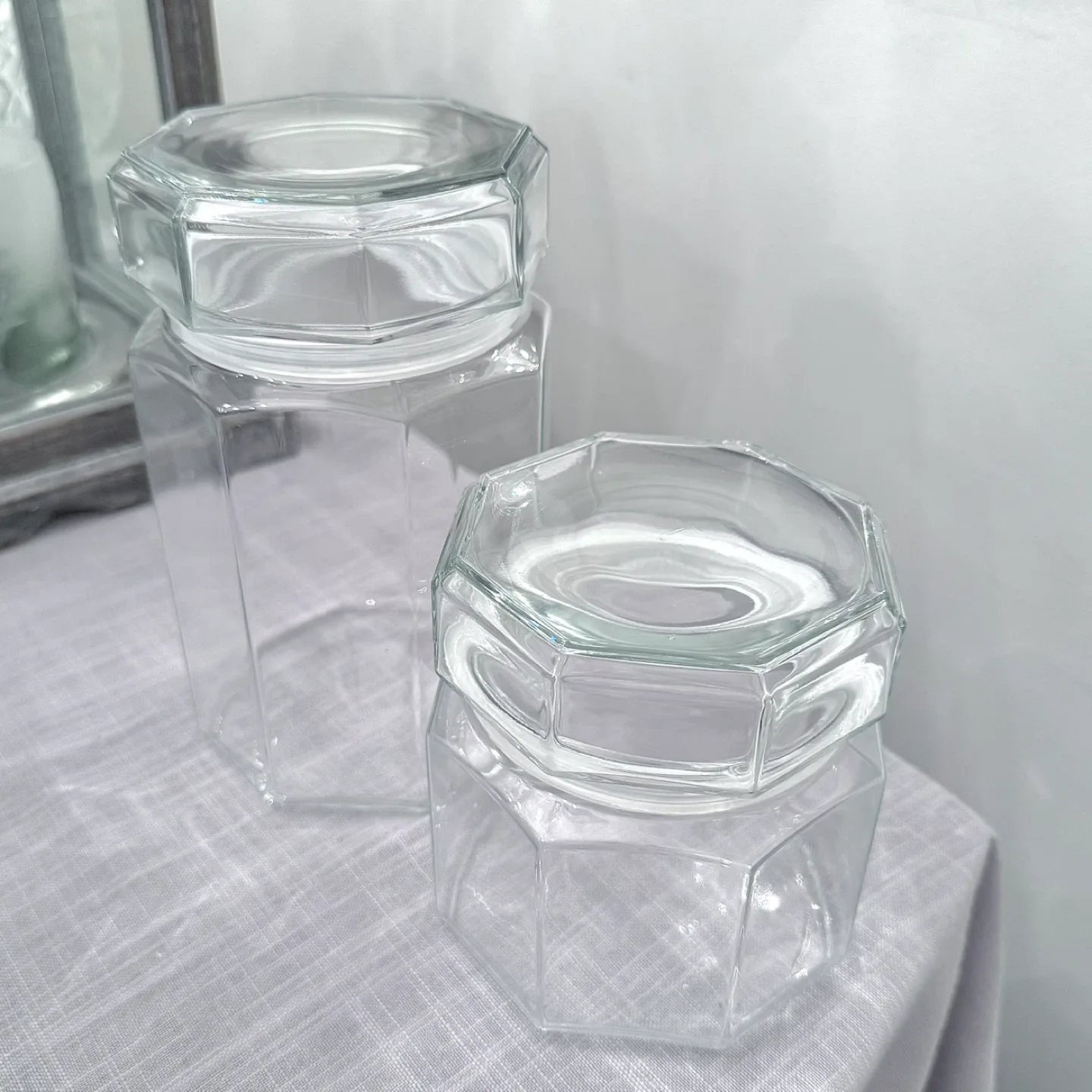 Vintage glass octagon canisters (see prices) image indicator(2)