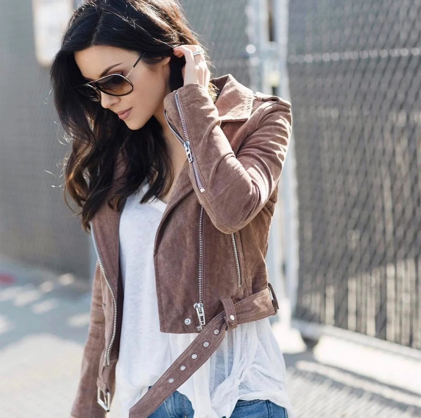 Suede Moto Jacket – Tan Brown image indicator(4)