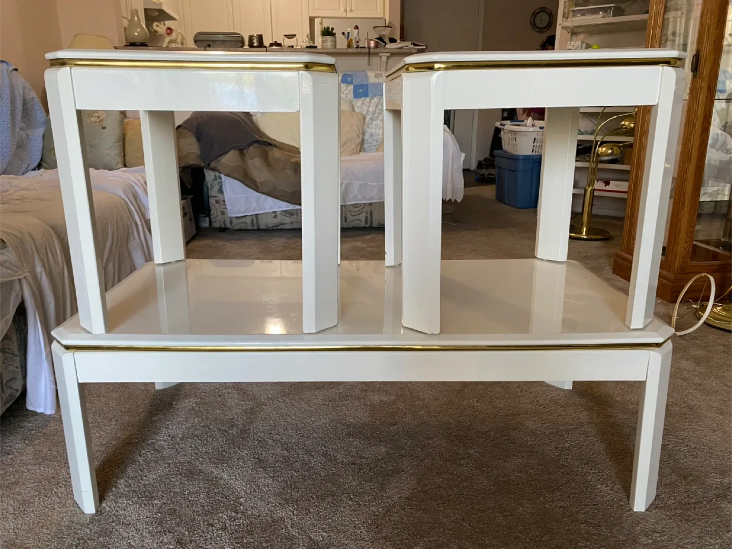 Coffee Table & 2 End Tables - White & Gold Accent image indicator(2)