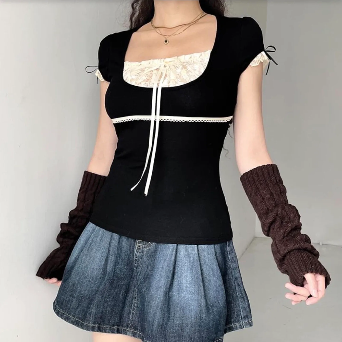 Black Lace Trim Top - YesStyle thumbnail