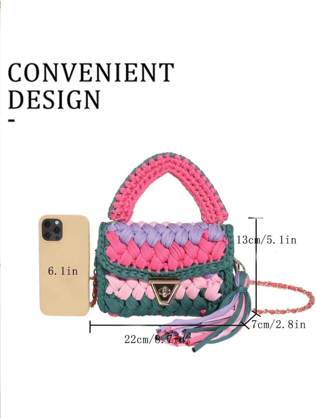 Colorblock Crochet Handmade Crossbody Bag image indicator(2)
