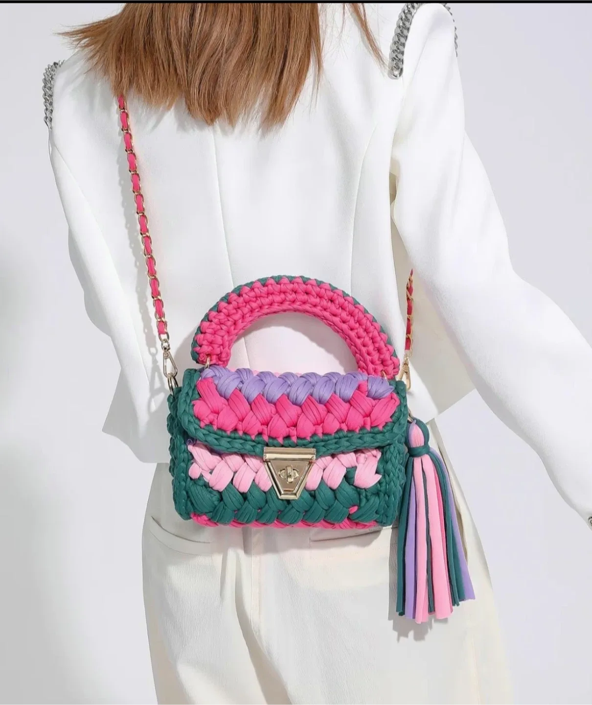 Colorblock Crochet Handmade Crossbody Bag image indicator(3)