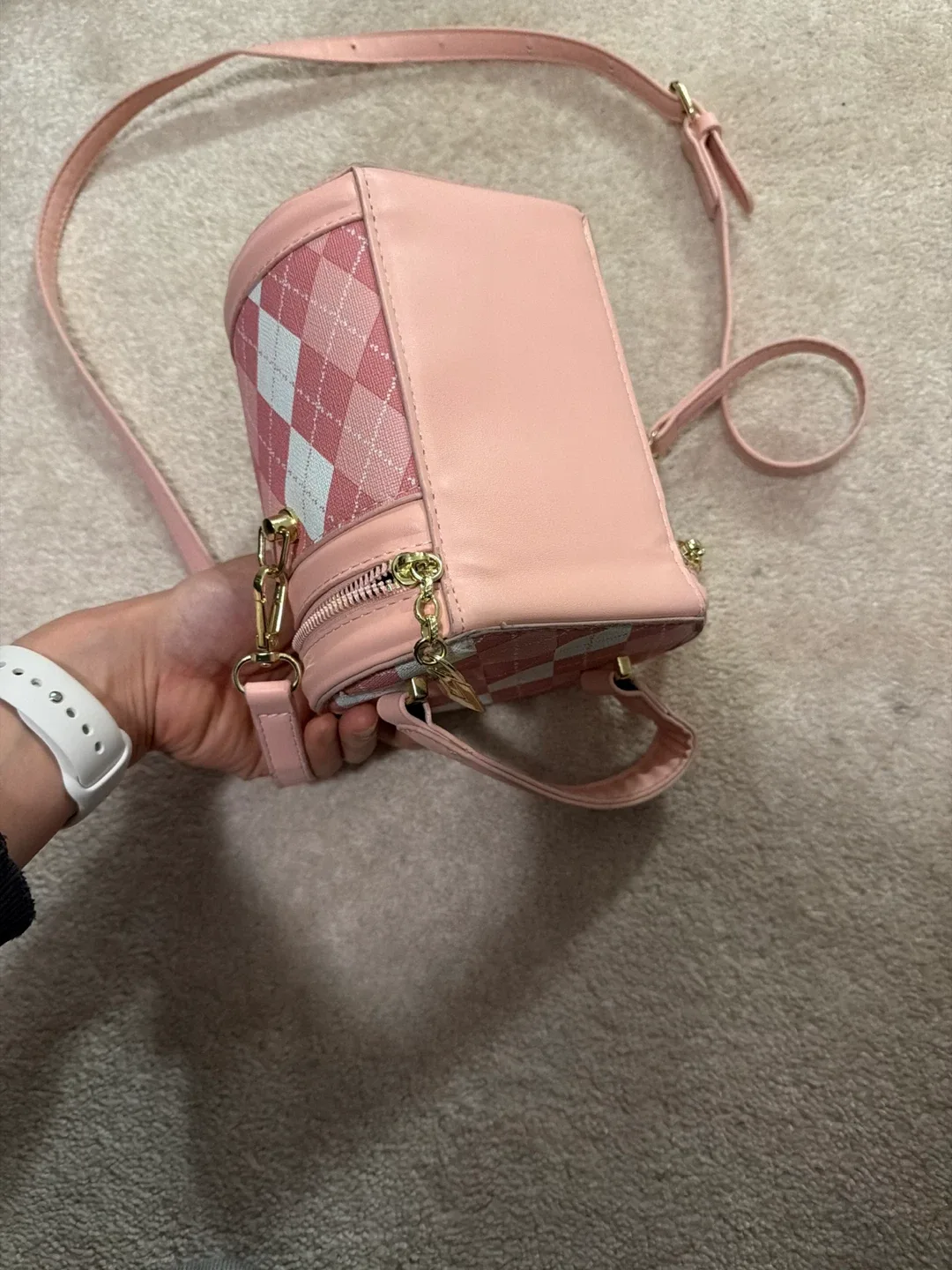 Pink Argyle Cylinder Crossbody Bag image indicator(4)