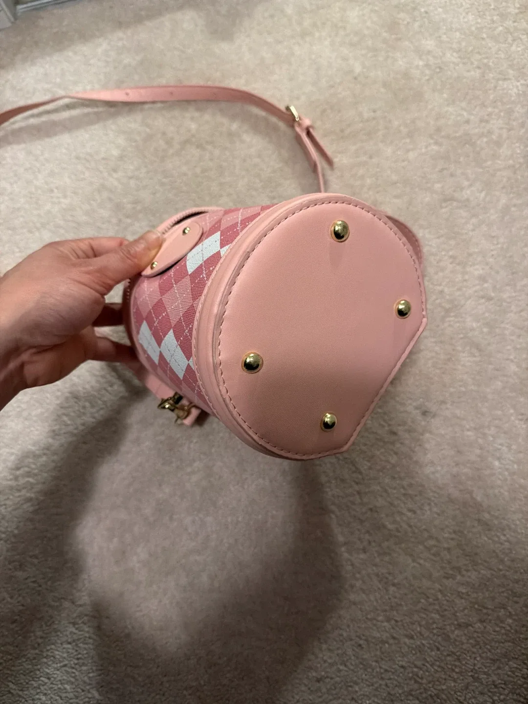 Pink Argyle Cylinder Crossbody Bag image indicator(3)