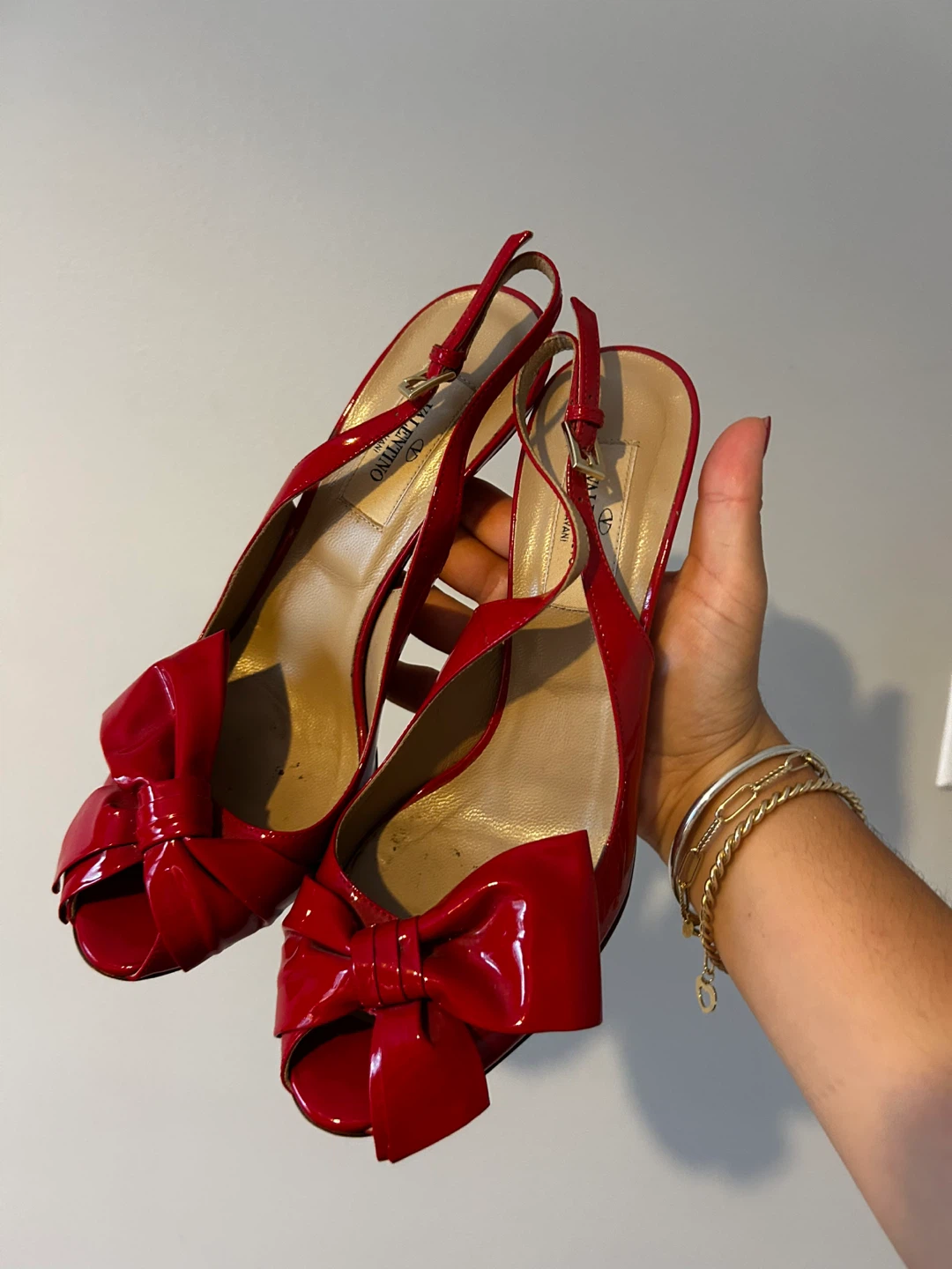 Valentino Red Patent Leather Slingback Heels - Size 7