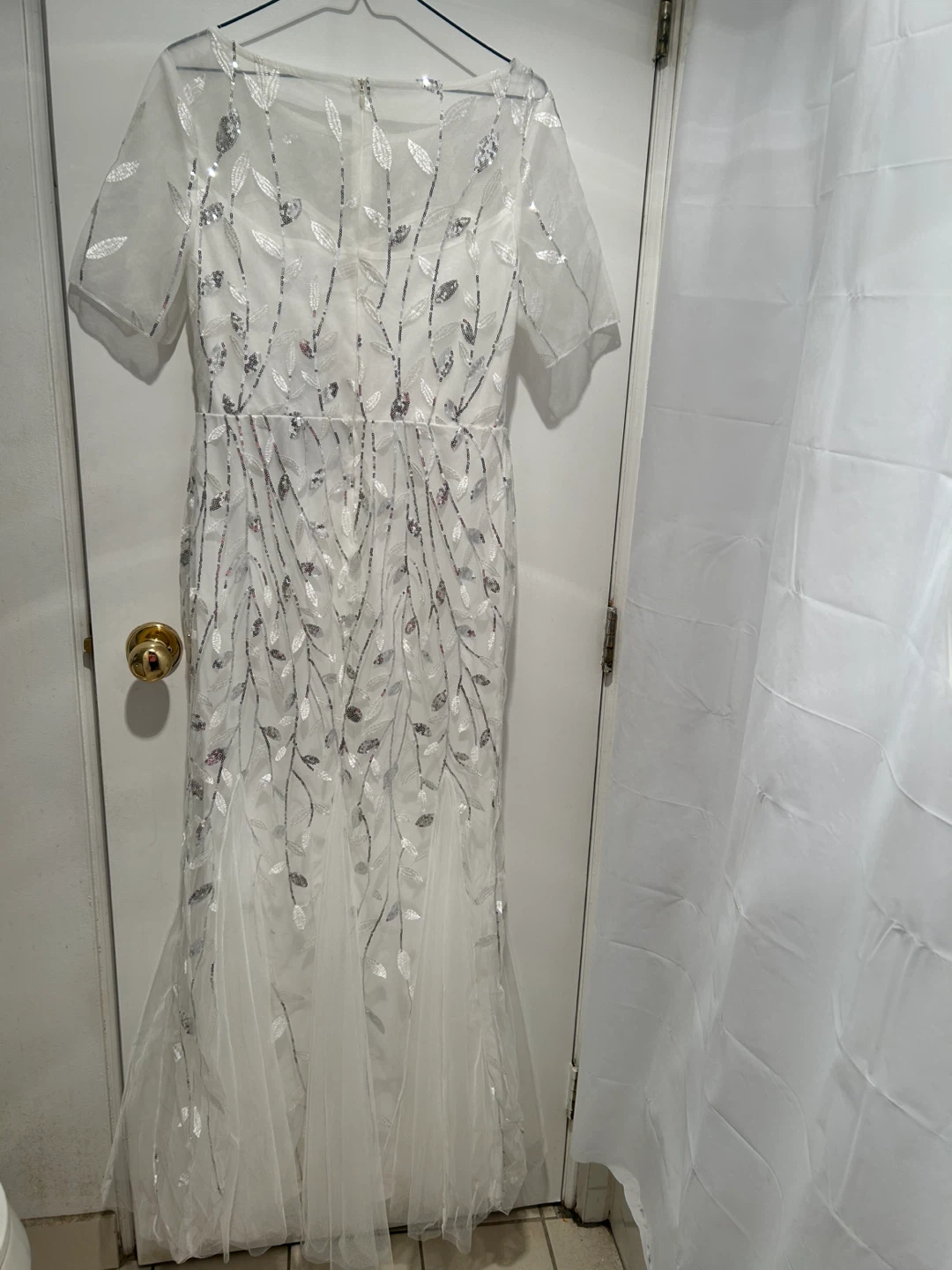 White Formal Dress with Leaf Pattern