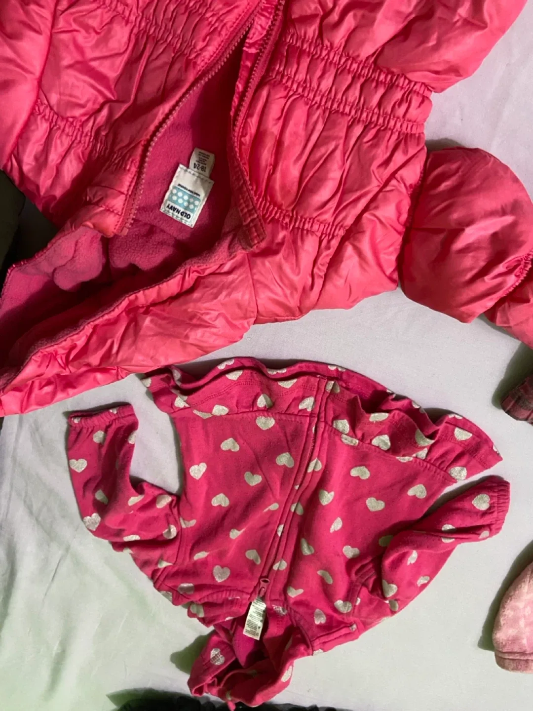 Old Navy Kids Pink Puffer Jacket & Zip Up, Size 18-24 Months