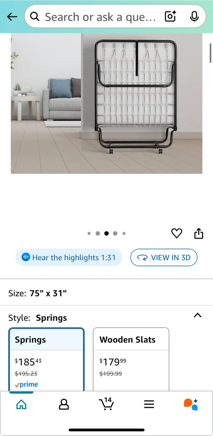 🧡 Rollaway Guest Bed, 75" x 31" image indicator(2)