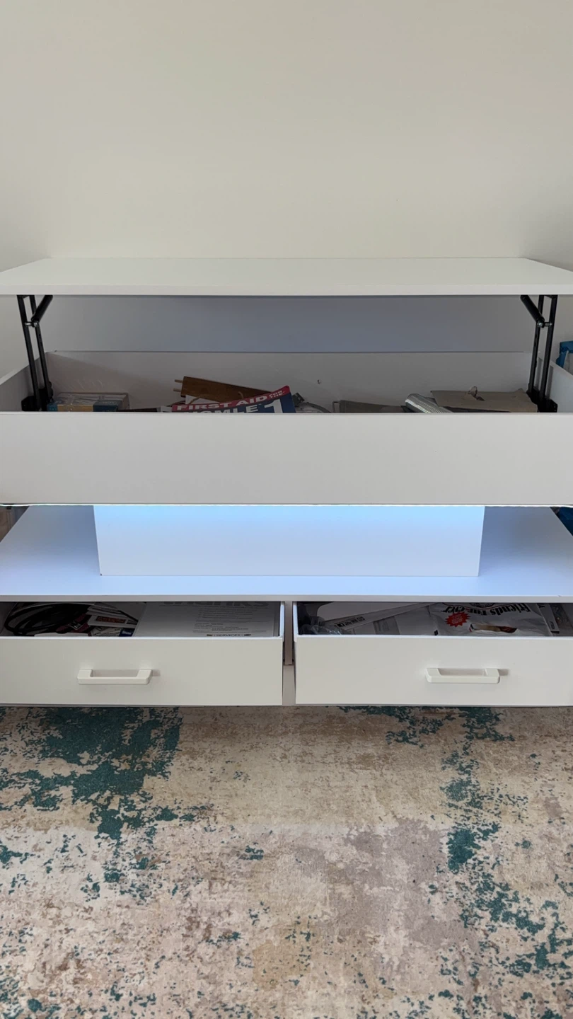 White Lift Top Coffee Table with Storage - photo 2