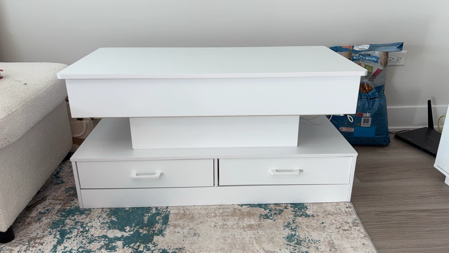White Lift Top Coffee Table with Storage - photo 3