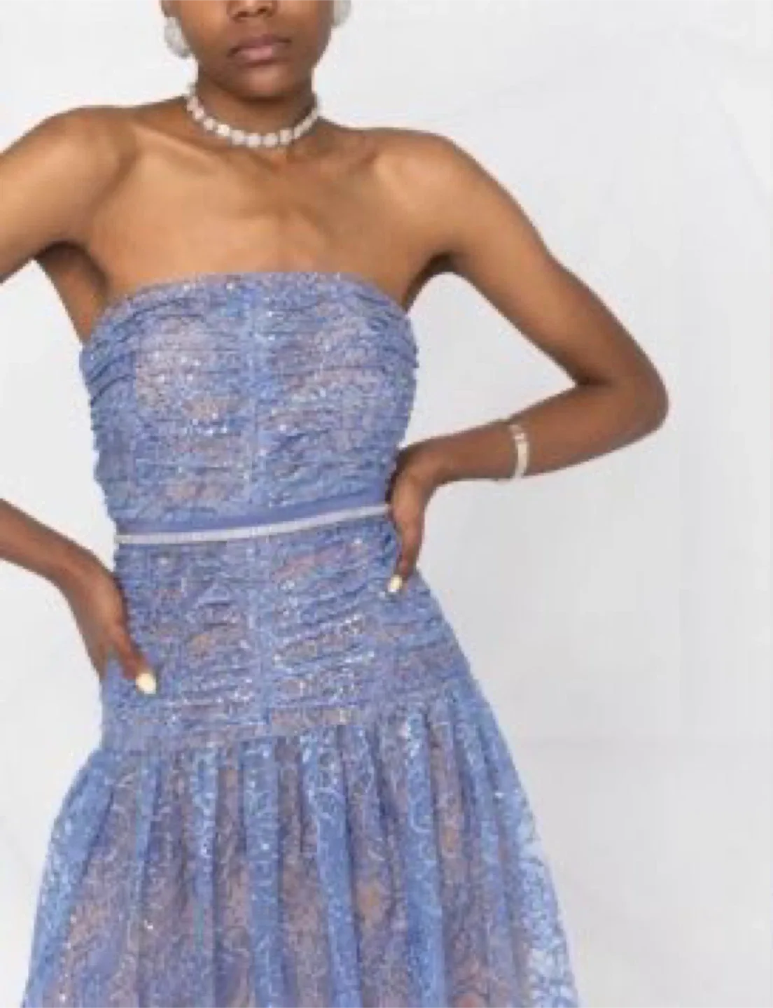 Self Portrait Blue Lace Strapless Dress thumbnail