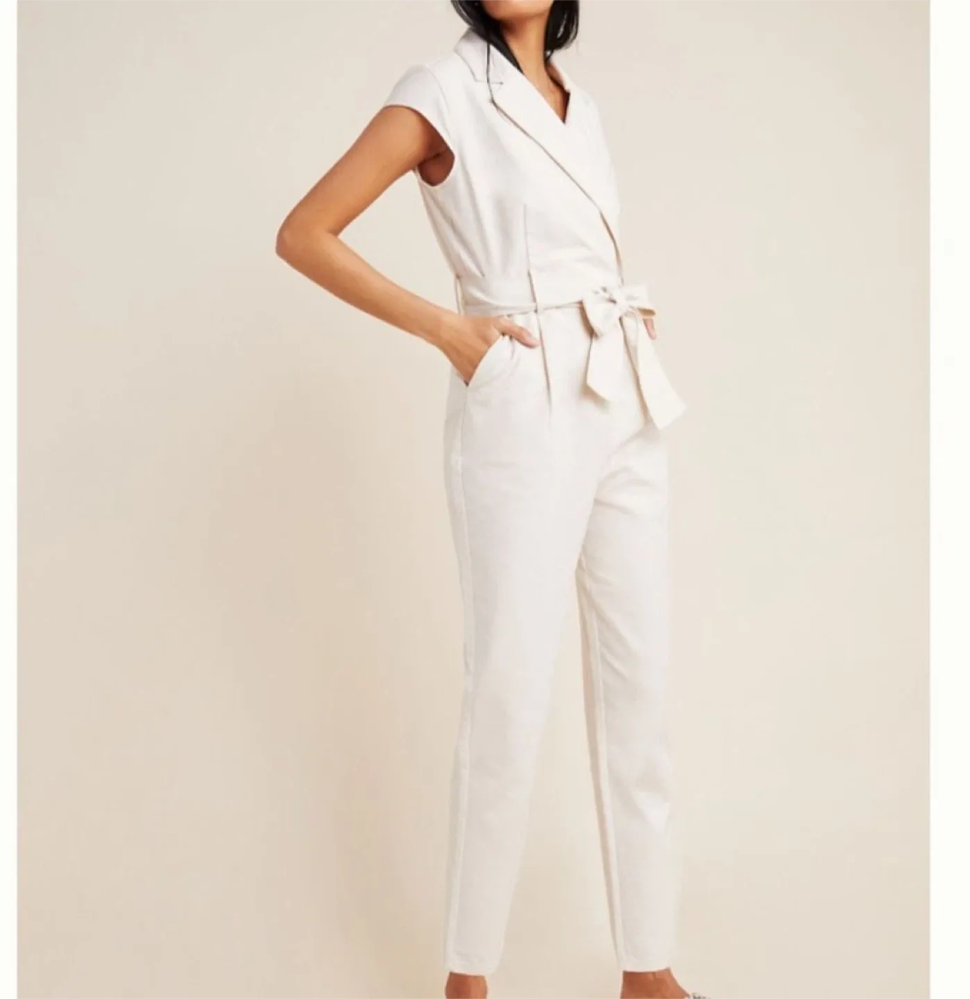 Anthropologie Maeve Belted Jumpsuit - Off White thumbnail
