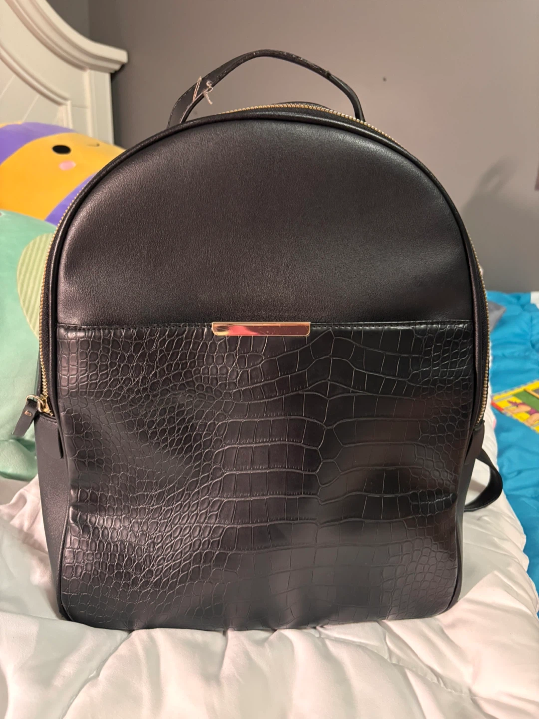Black Backpack with Croc Detail