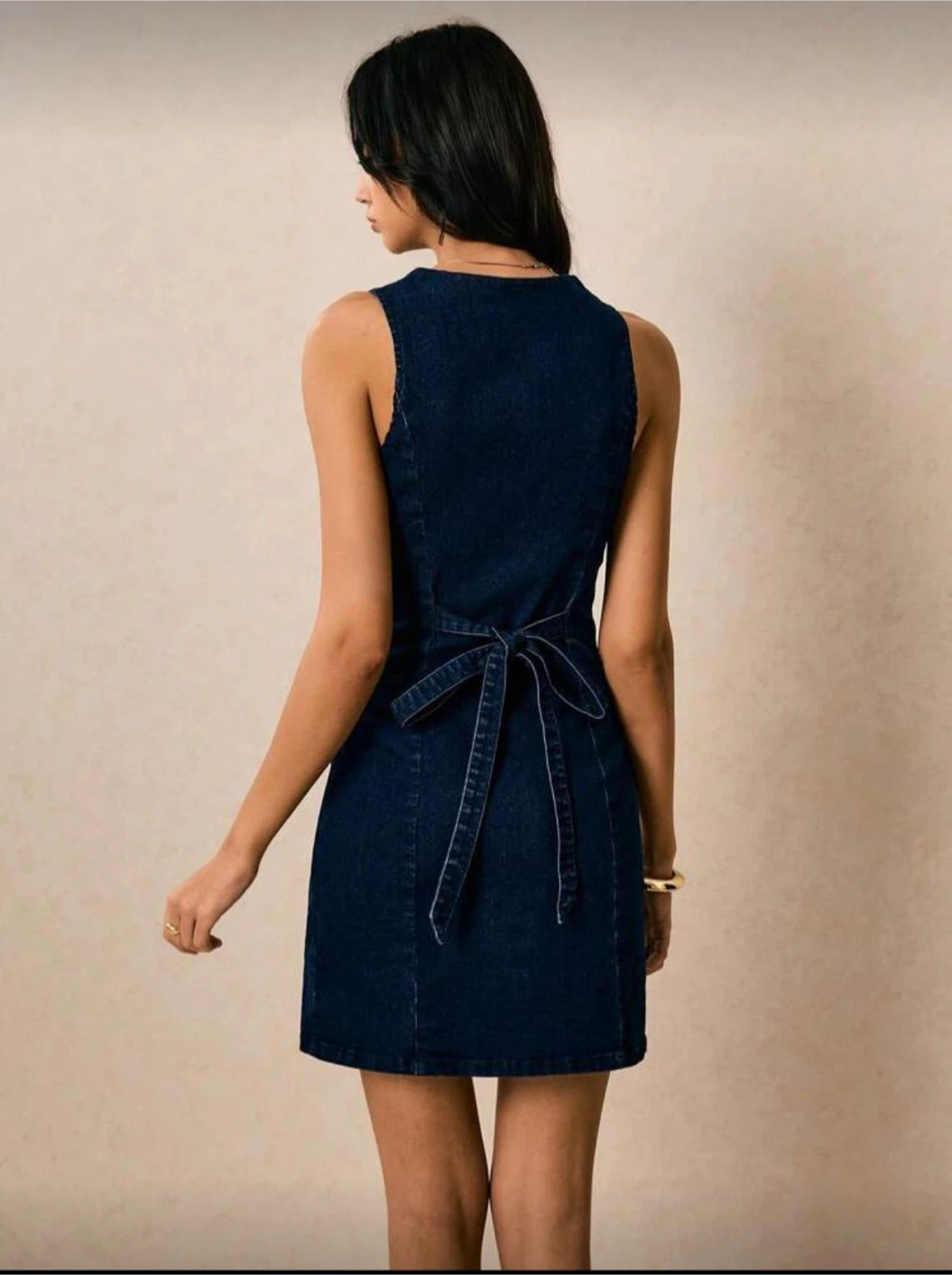 Denim Mini Dress with Gold Buttons - Never Worn - photo 3