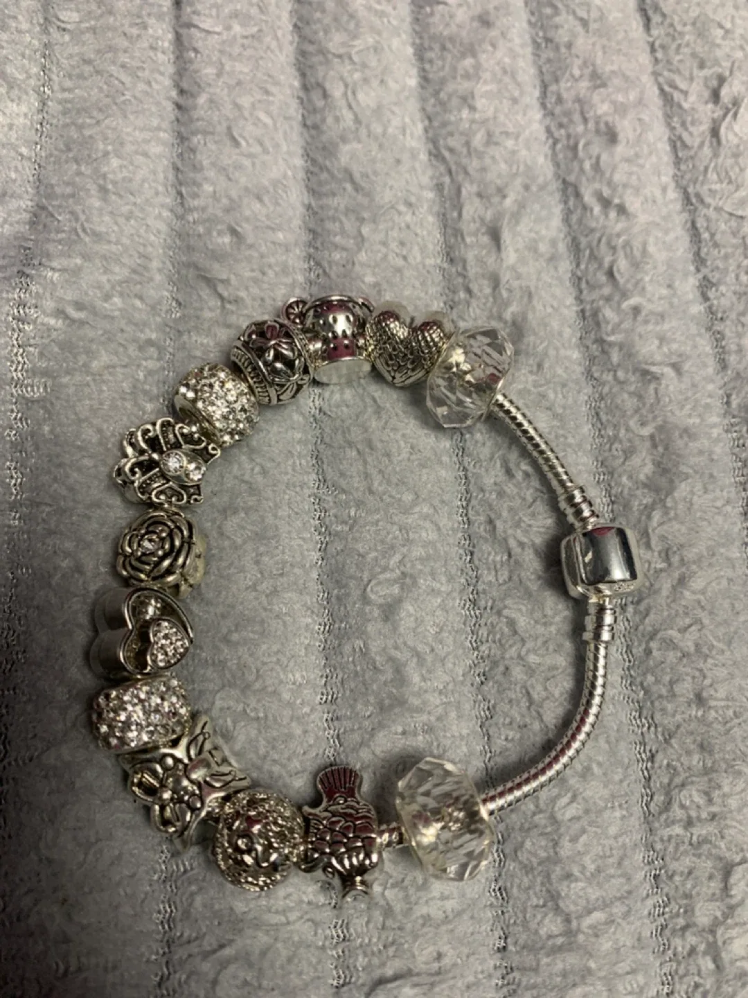 Charm Bracelet with 925 Silver chain and 13 plated silver Charms thumbnail
