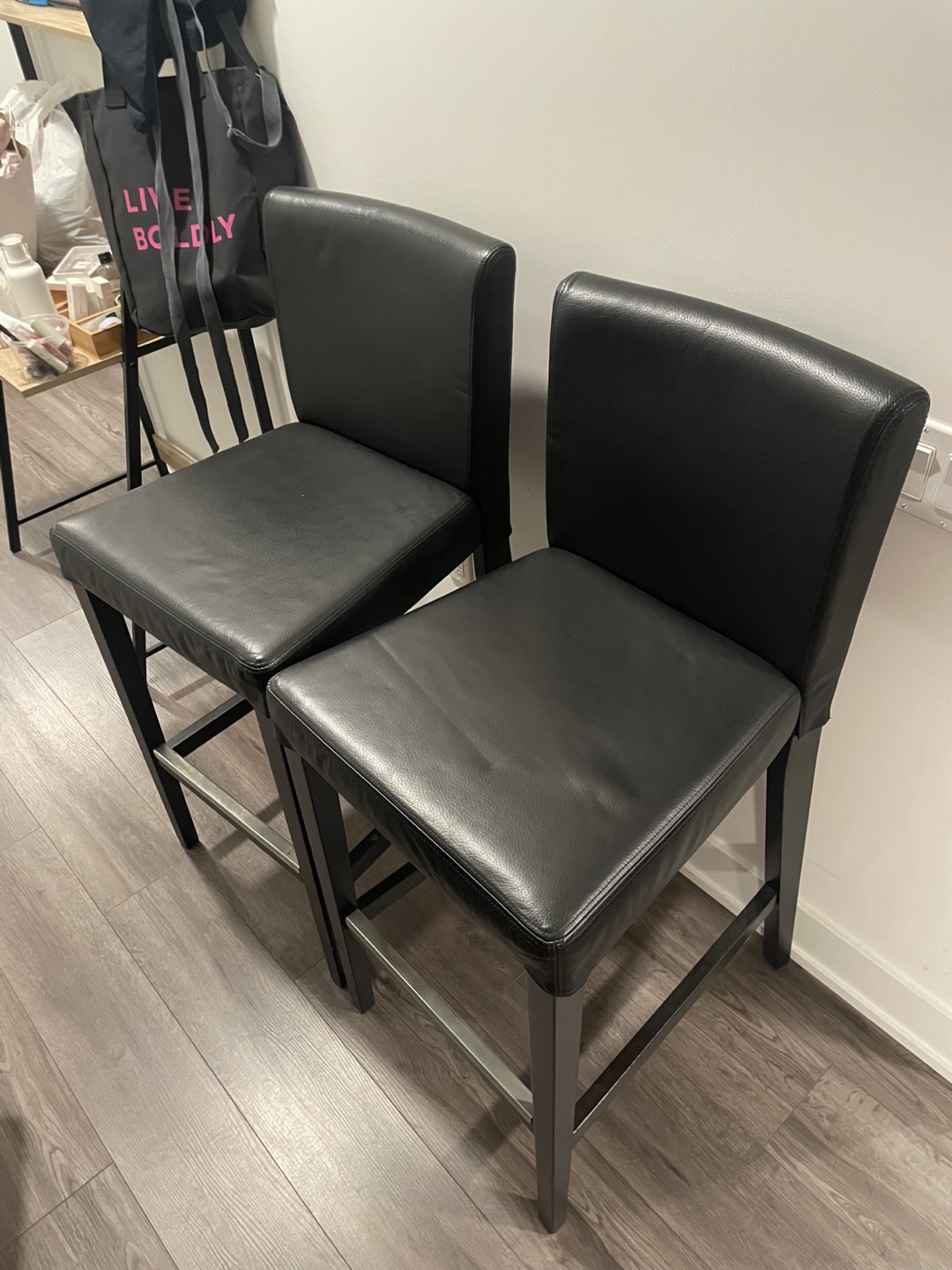 Black leather Bar Stools - Set of 2