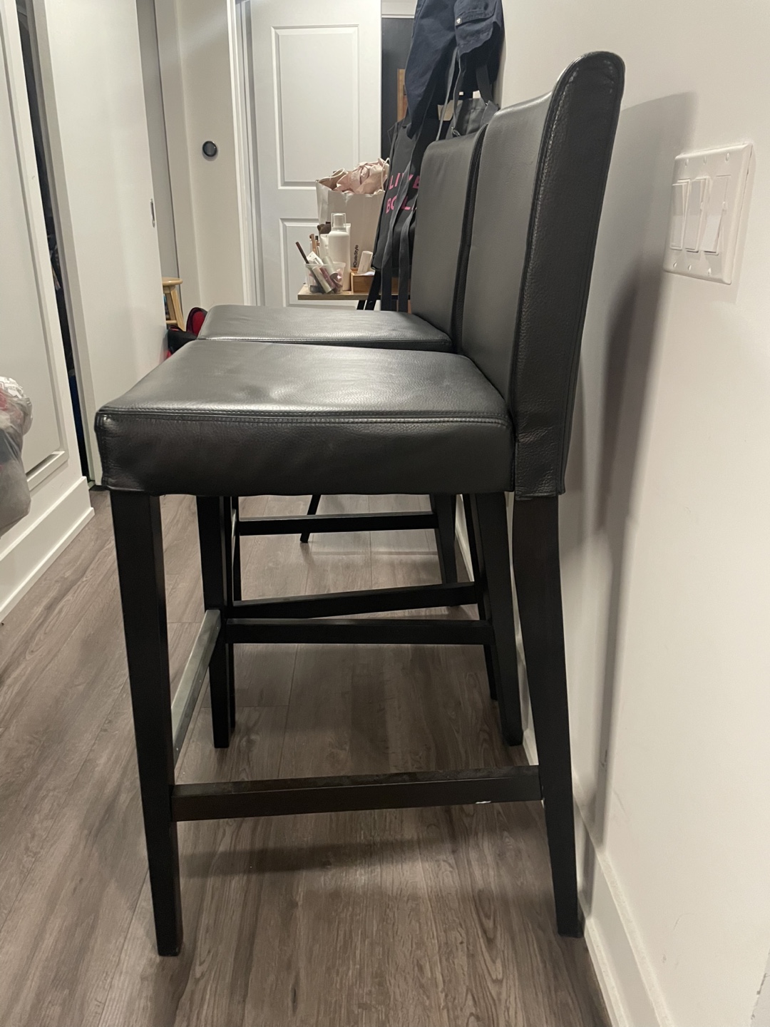 Black leather Bar Stools - Set of 2 - photo 2