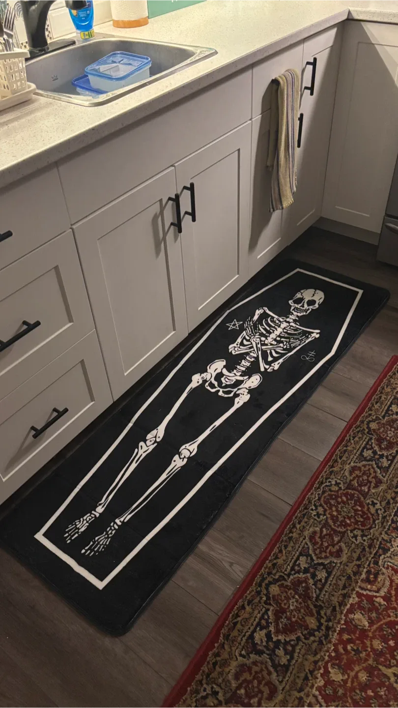 Skeleton Coffin Runner Rug - Black & White thumbnail