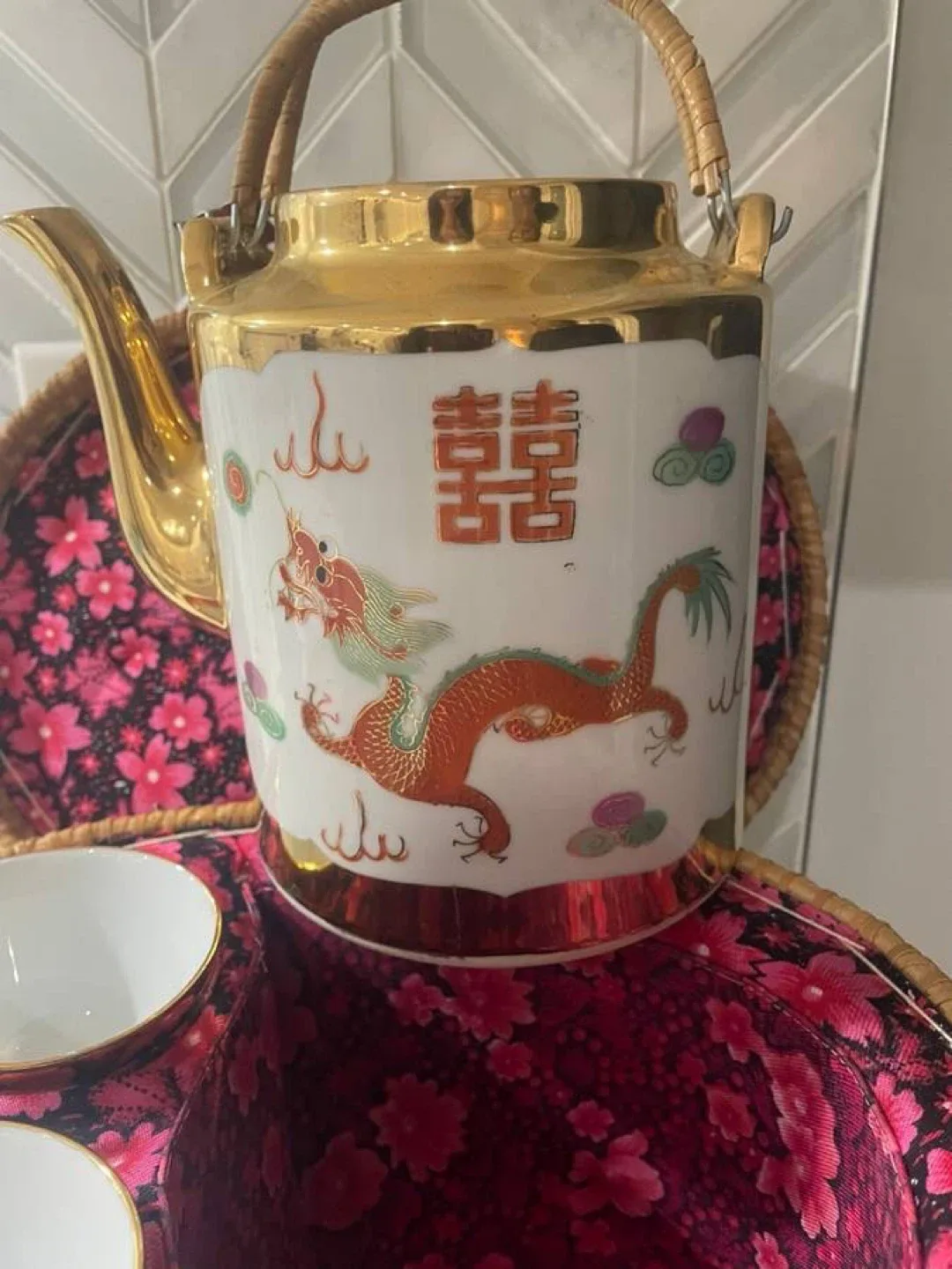 Vintage Chinese Tea Set with Basket image indicator(2)