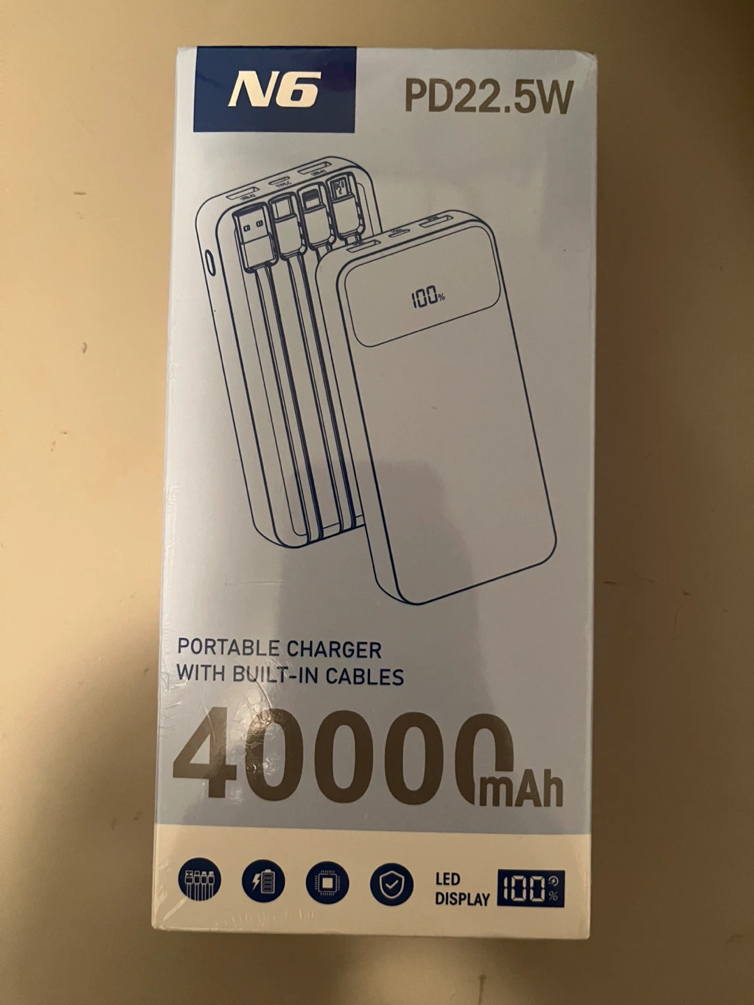 N6 Portable Charger with Built-in Cables