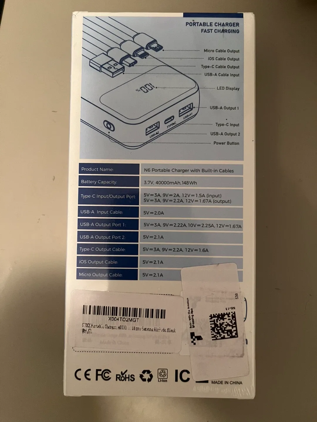 N6 Portable Charger with Built-in Cables image indicator(2)