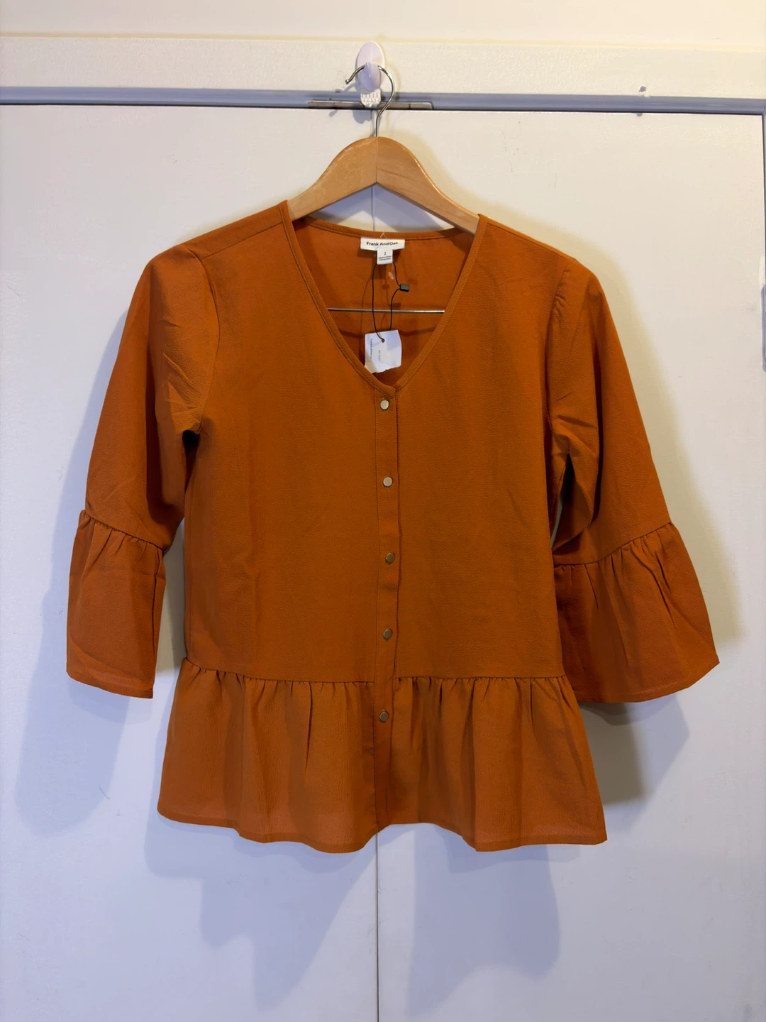 Frank and Oak Cosmic Orange Gold Button Blouse