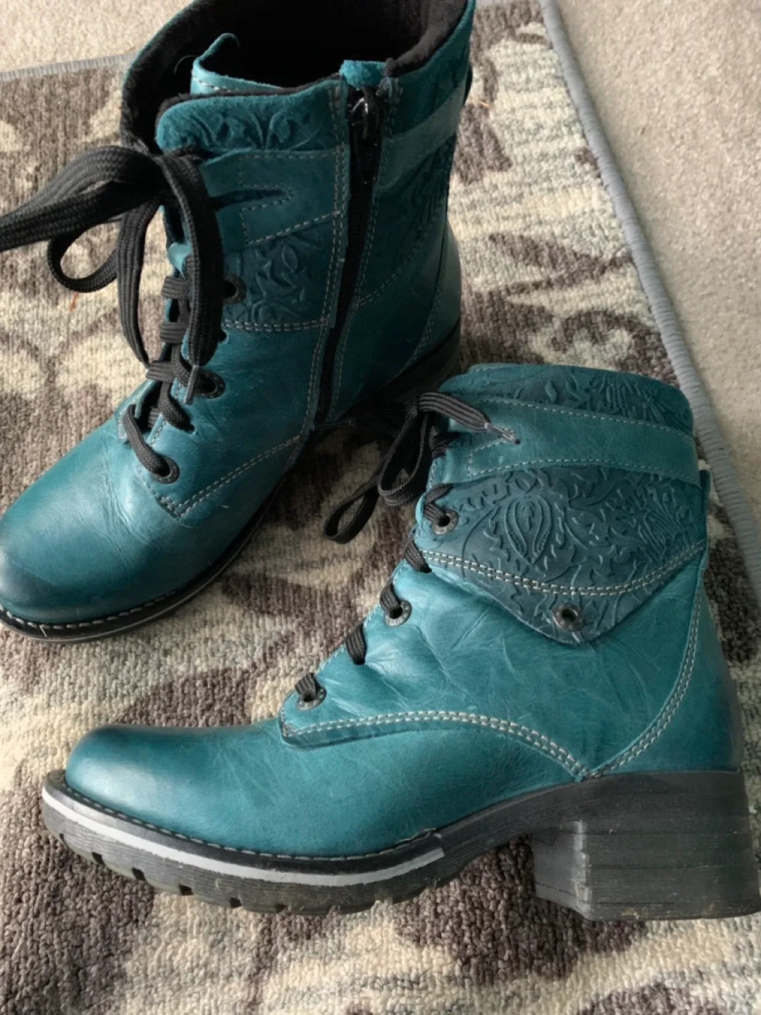 Blue Leather Ankle Boots