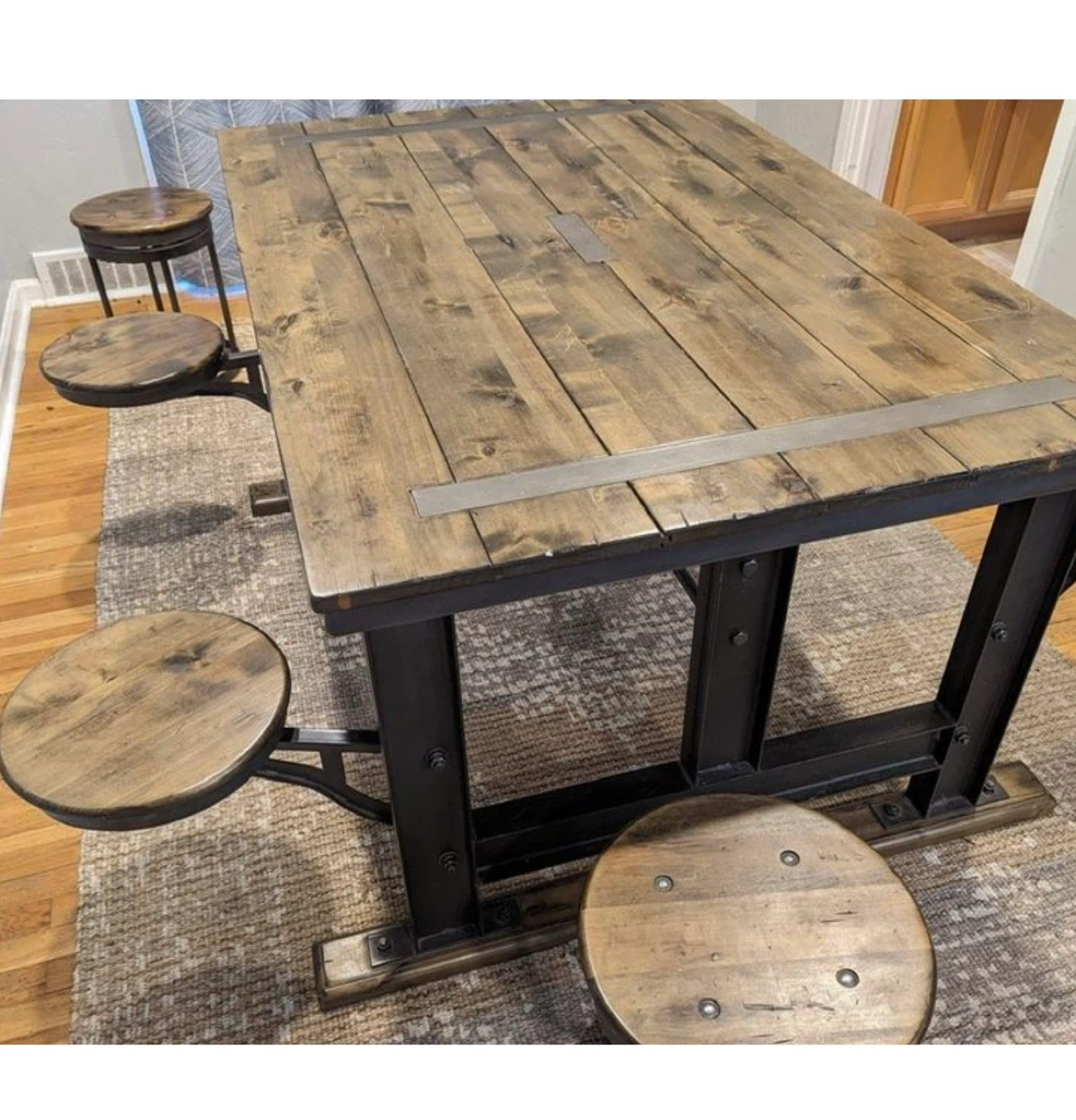 Industrial Style Dining Table with Attached Stools - photo 2