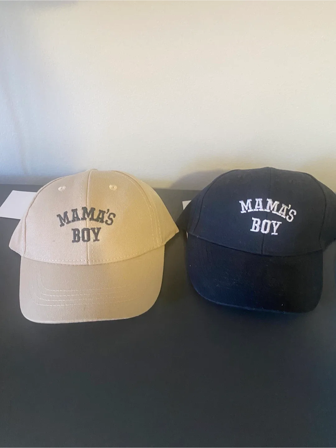 Mama's Boy Hats - Beige and Black thumbnail