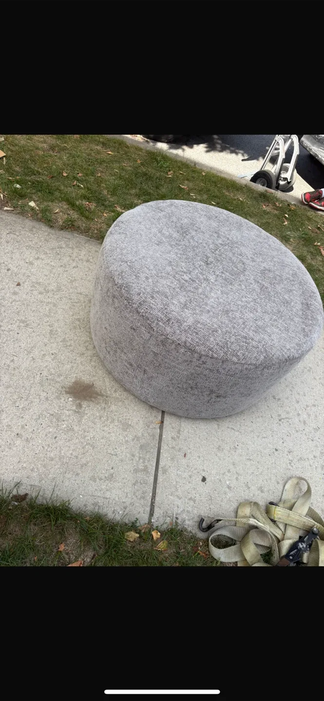 Round Gray Pouf Ottoman thumbnail