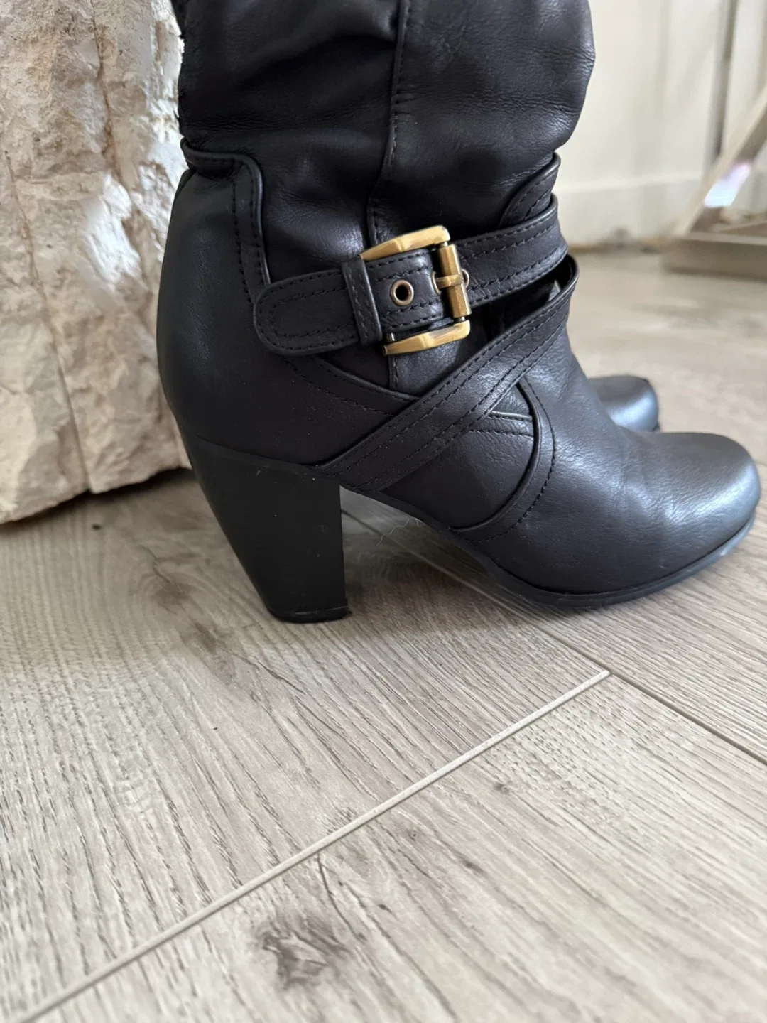 Black Leather Knee-High Boots, Size 7 image indicator(2)