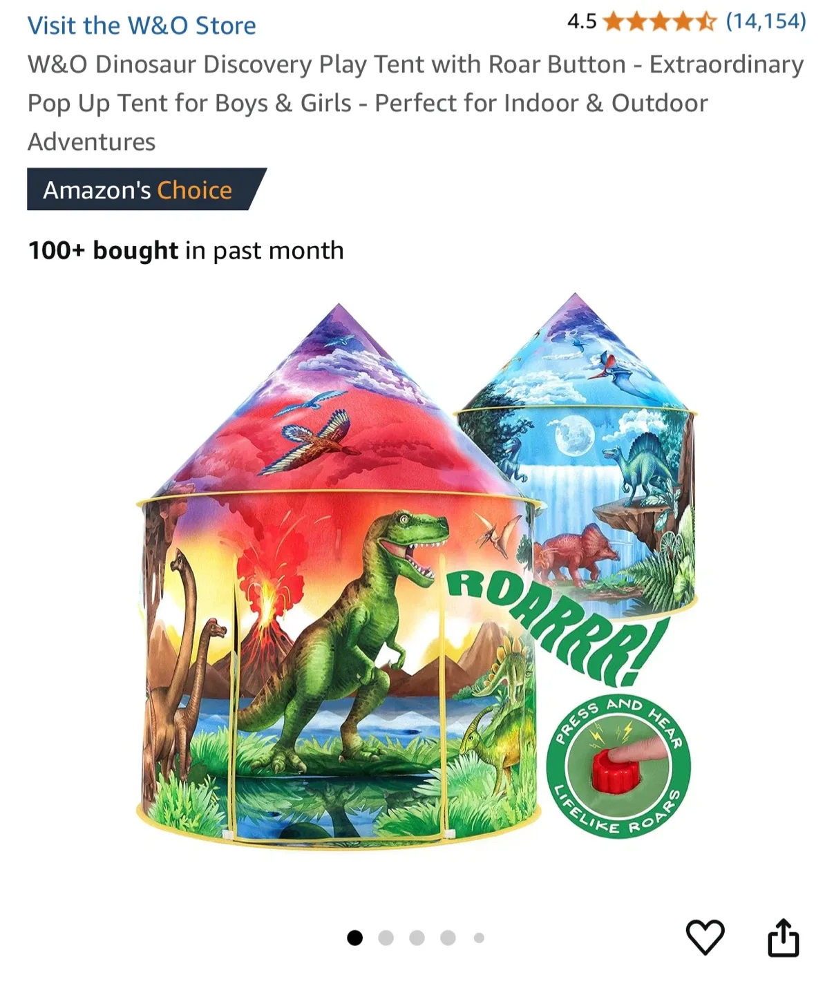 W&O Dinosaur Discovery Play Tent with Roar Button thumbnail