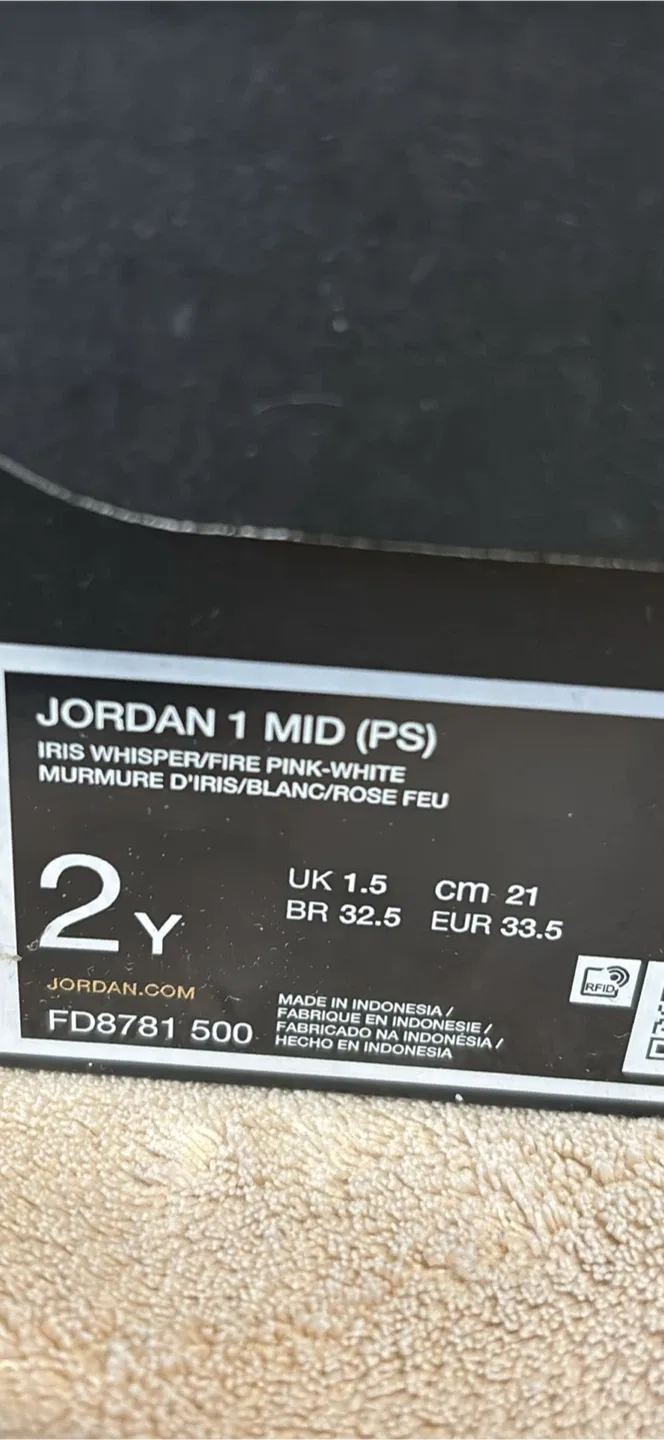Jordan Air 1 Mid SE Toddler Shoes - Pink/White - Size 2 kids. image indicator(6)