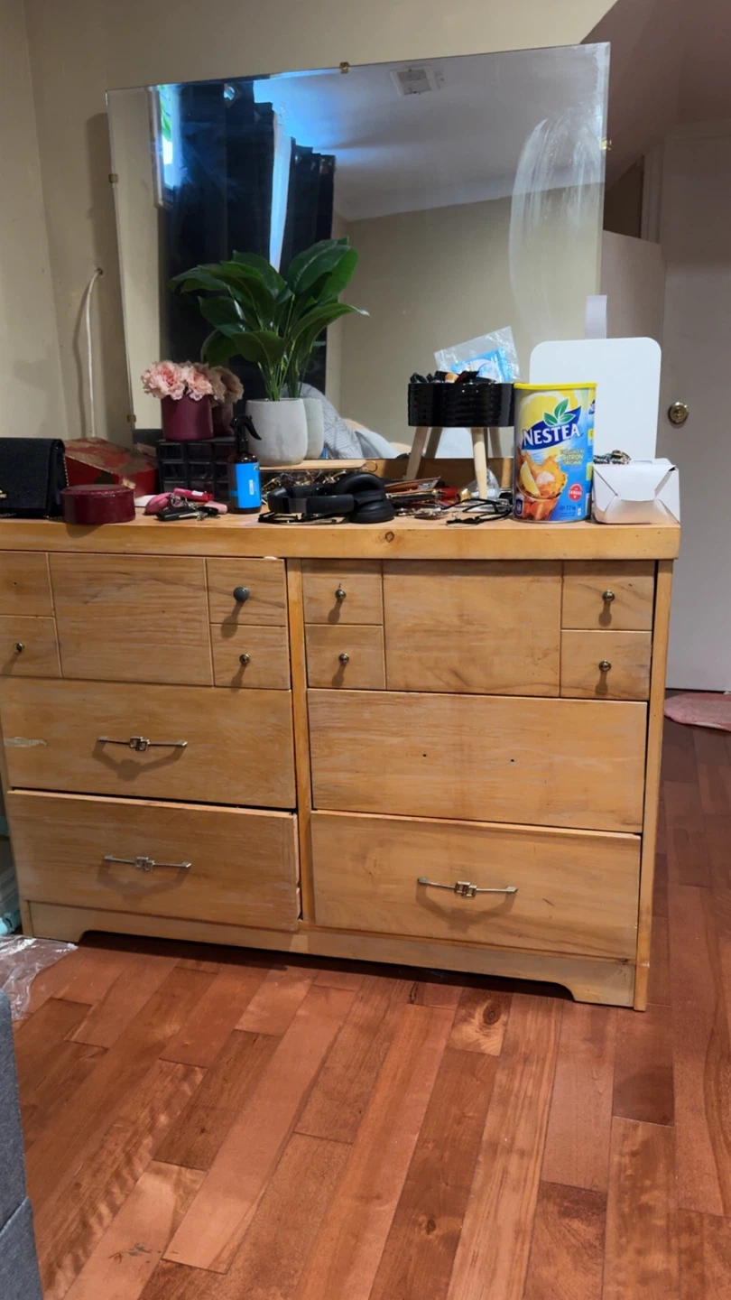 Vintage Wooden Dresser with Mirror