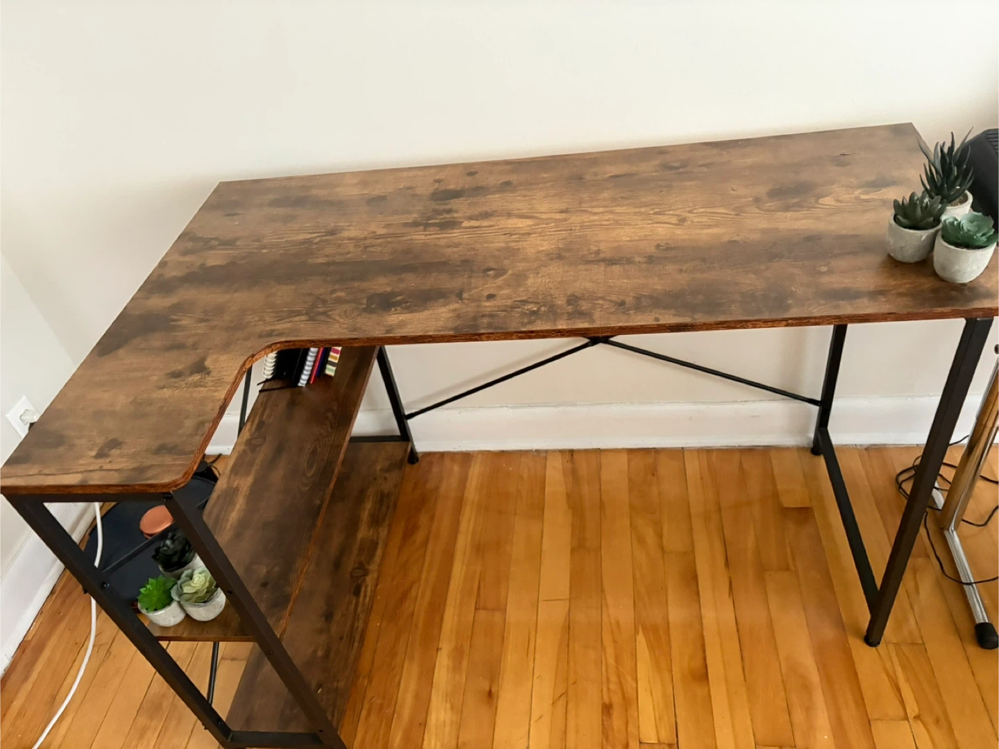 L-Shaped Brown Wooden Desk - photo 2