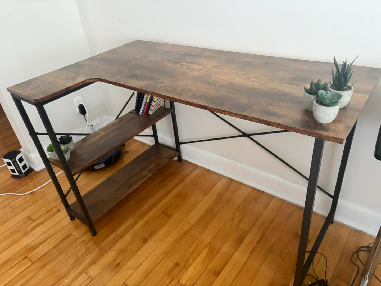 L-Shaped Brown Wooden Desk