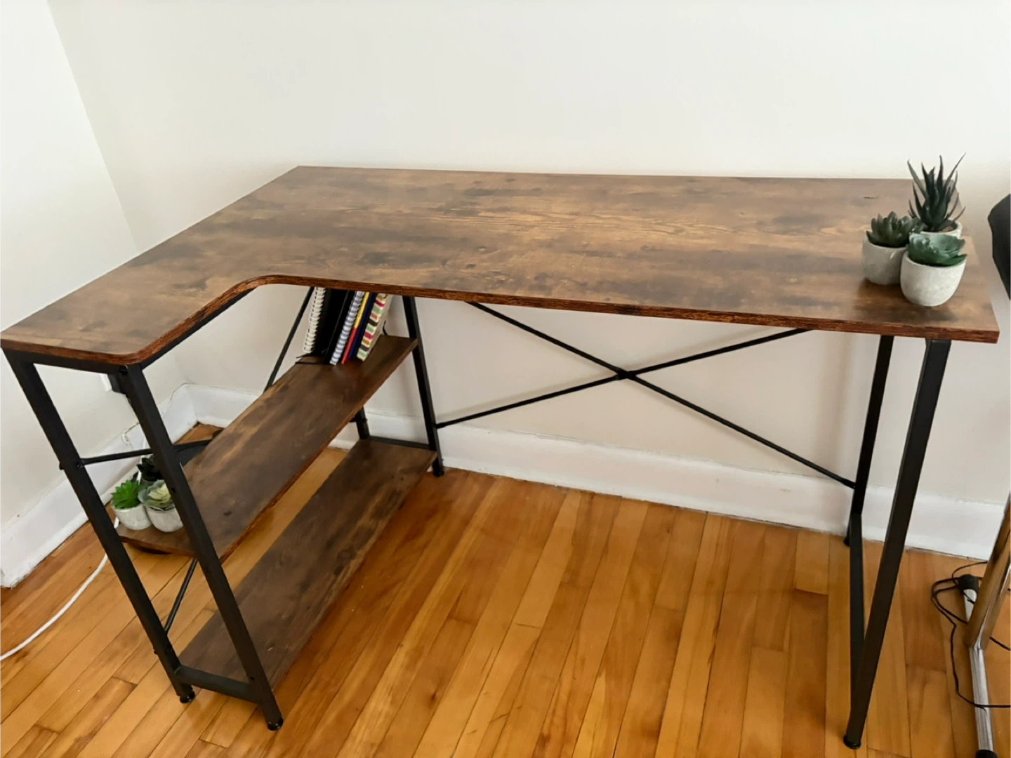 L-Shaped Brown Wooden Desk - photo 3