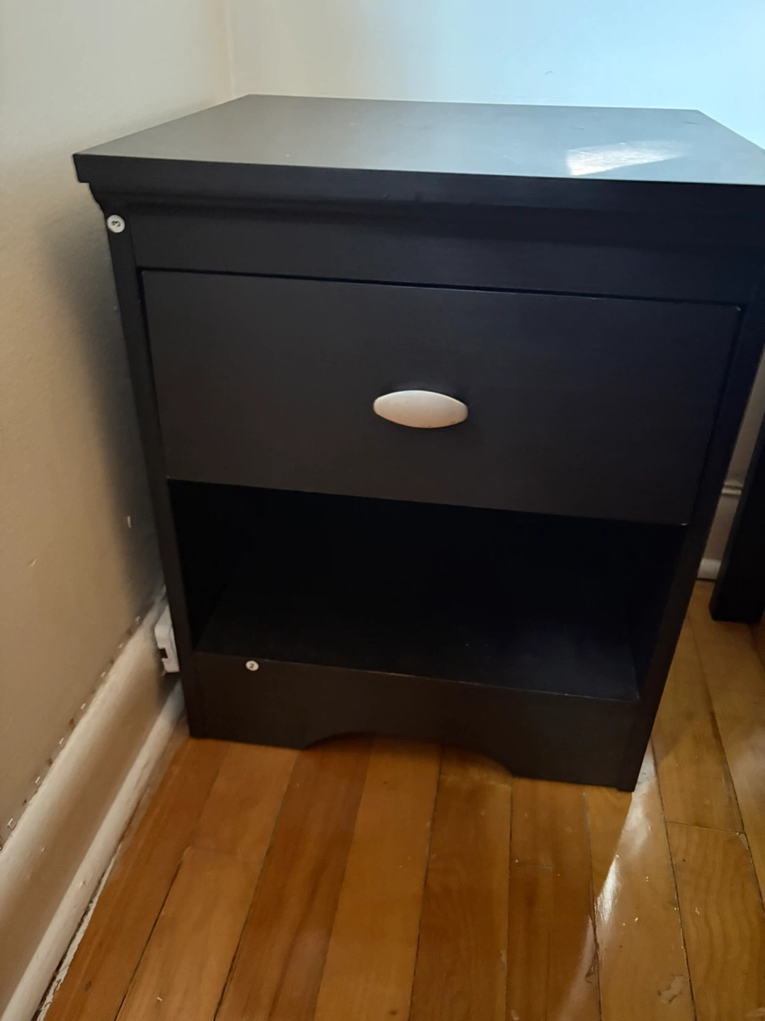 Black Nightstand with Drawer & Shelf
