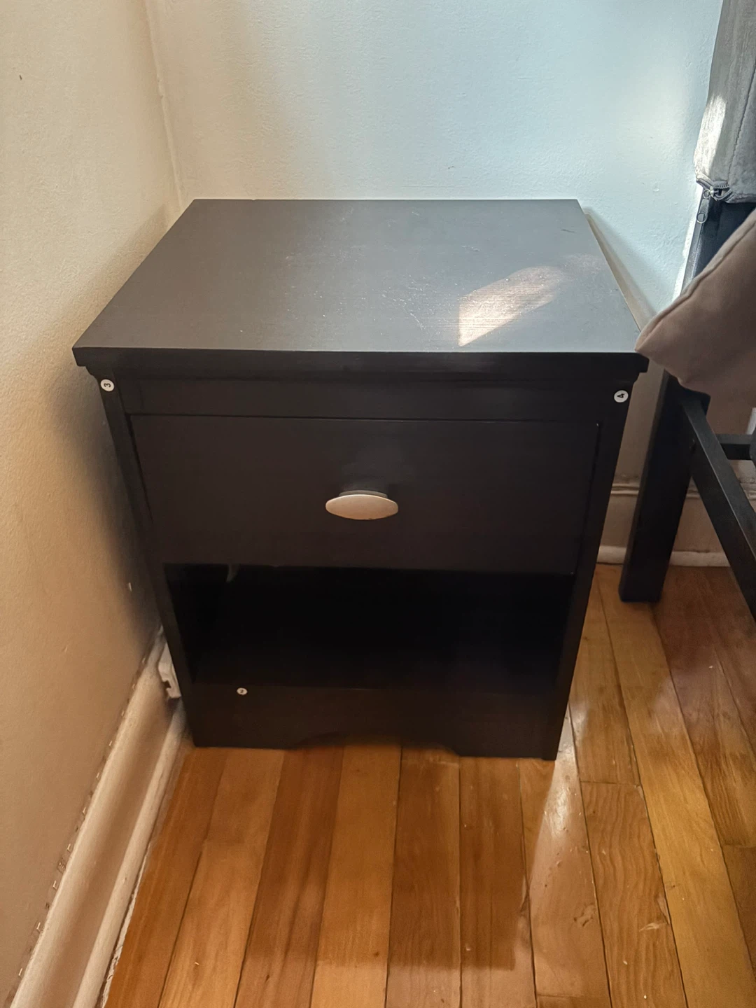 Black Nightstand with Drawer & Shelf - photo 2