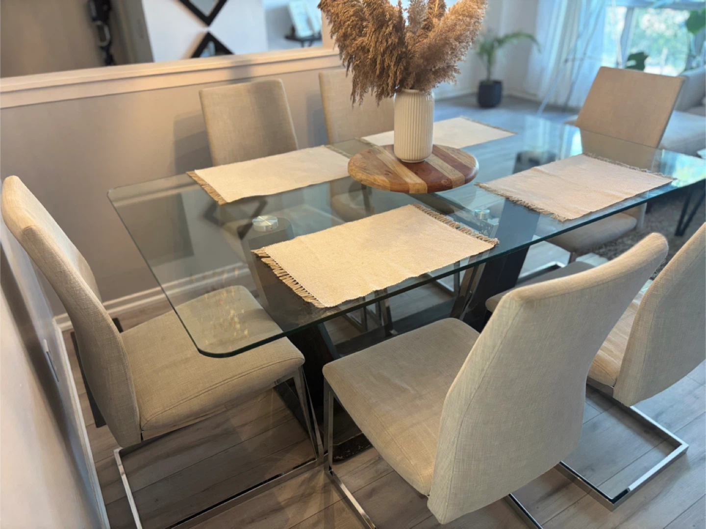 Glass Top Dining Table with 6 Chairs