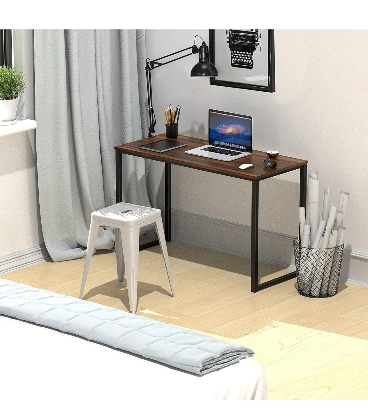 Brown Computer Desk with Black Metal Frame image indicator(2)