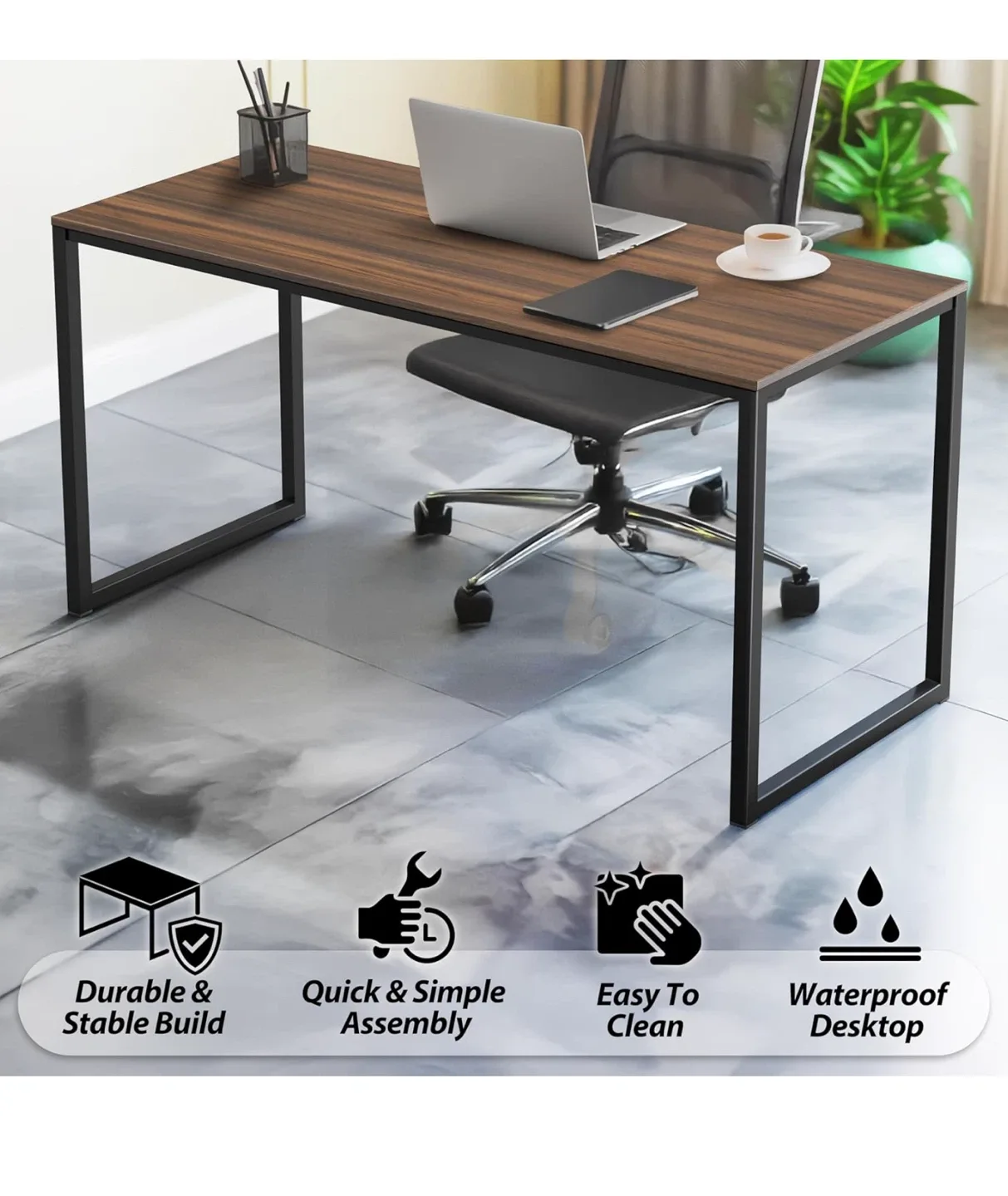 Brown Computer Desk with Black Metal Frame image indicator(4)