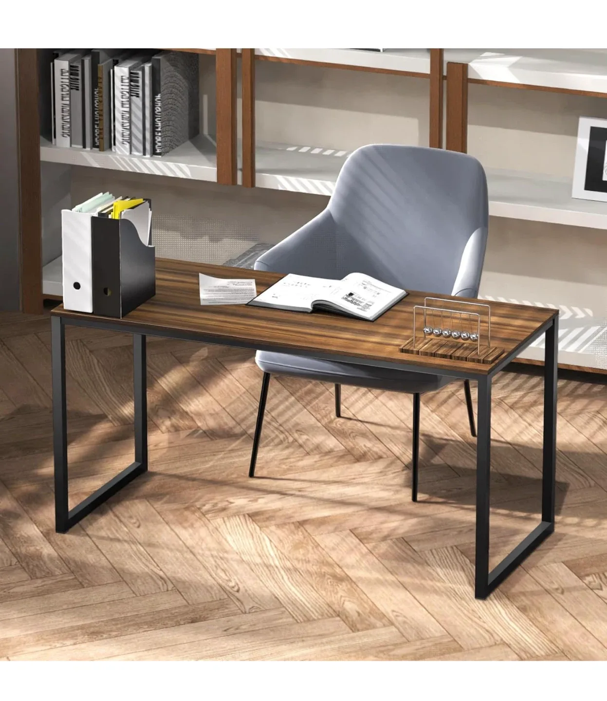 Brown Computer Desk with Black Metal Frame image indicator(8)