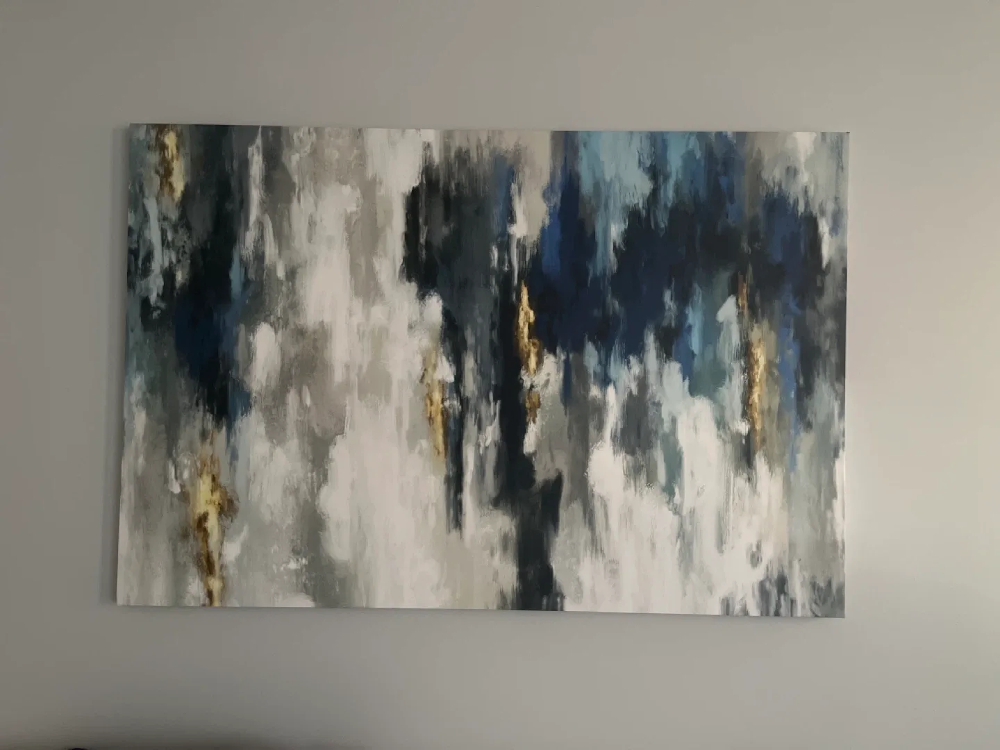 Abstract Wall Art - Blue, White, Gold (40” x 60”) thumbnail