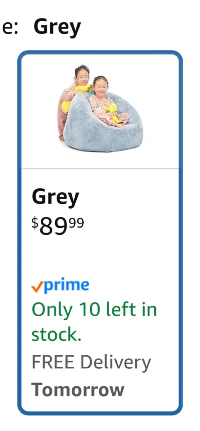 Grey Mini Sofa Bean Bag Chair thumbnail
