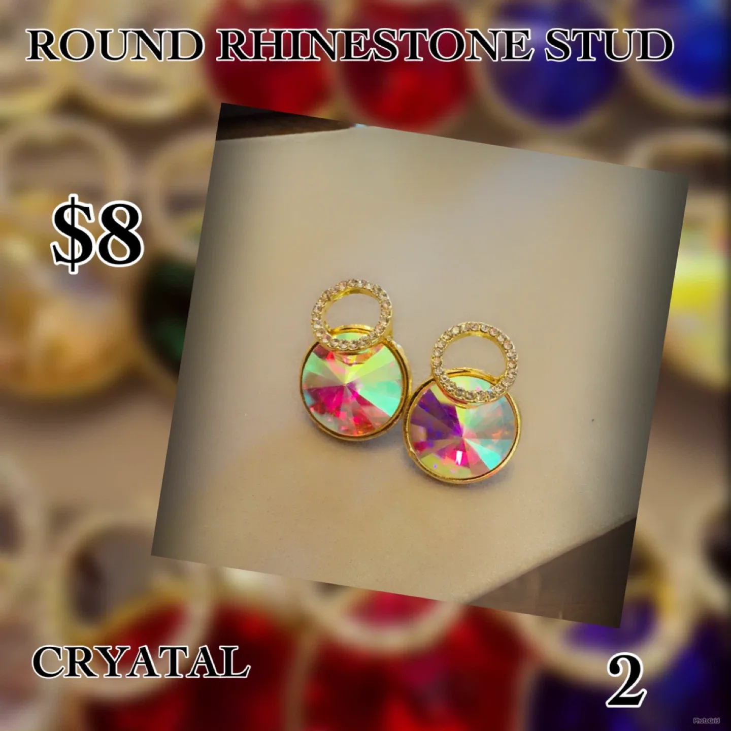 Round Rhinestone Stud Earrings - $8 image indicator(2)